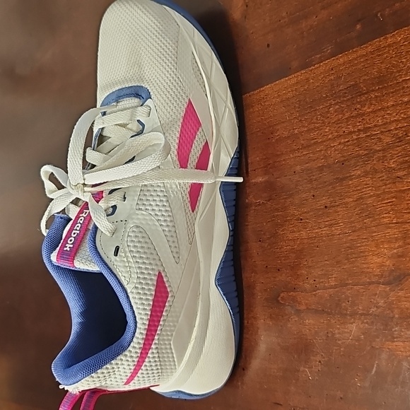 Reebok Women"s White Sneakers with Blue and Pink Accents - Picture 4 of 7